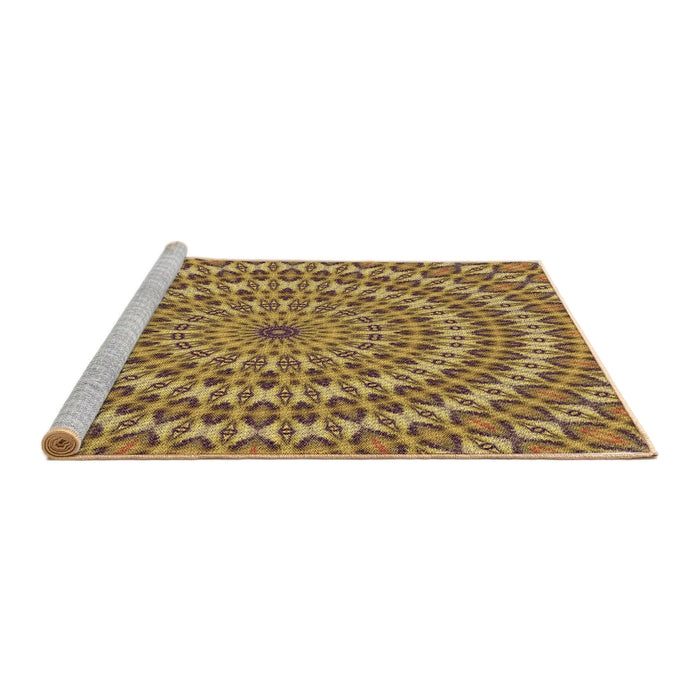 Sideview of Machine Washable Transitional Yellow Rug, wshpat1398brn