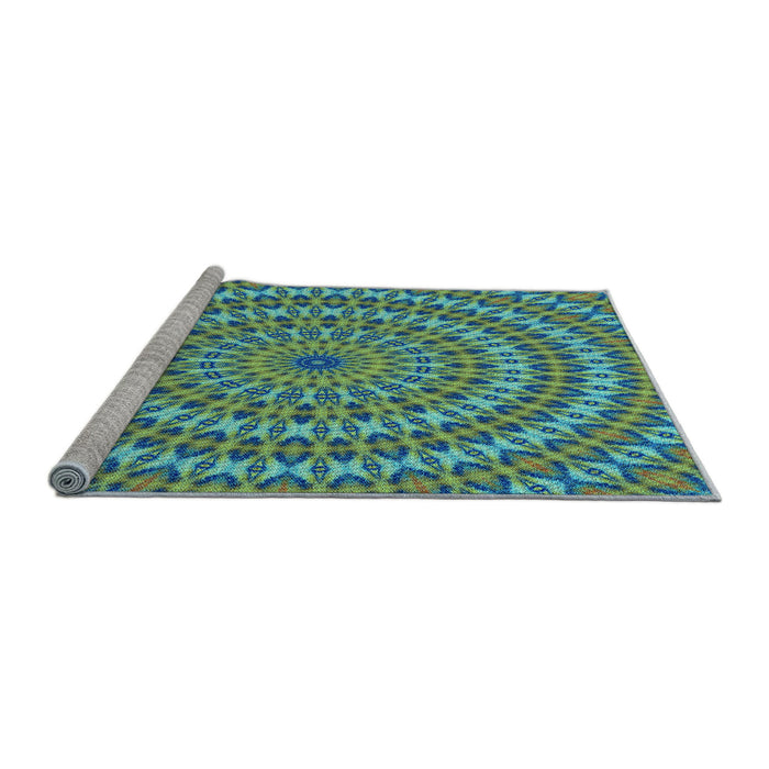 Sideview of Machine Washable Transitional Lime Mint Green Rug, wshpat1398lblu