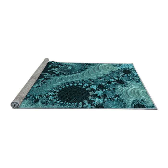 Sideview of Machine Washable Transitional Dark Turquoise Green Rug, wshpat1399lblu