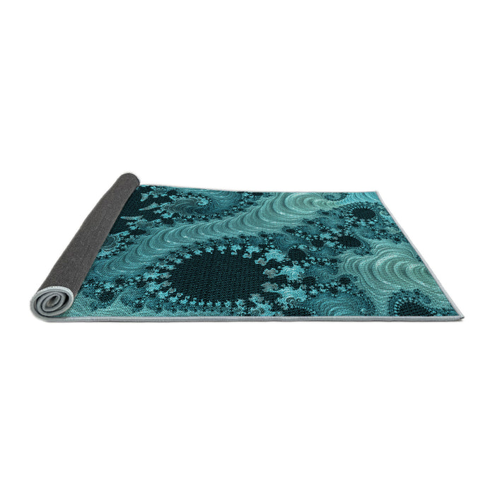 Thickness of Patterned Dark Turquoise Green Rug, pat1399lblu