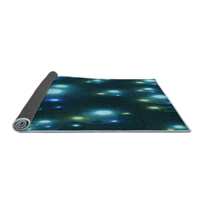 Thickness of Patterned Dark Cyan Green Rug, pat14lblu