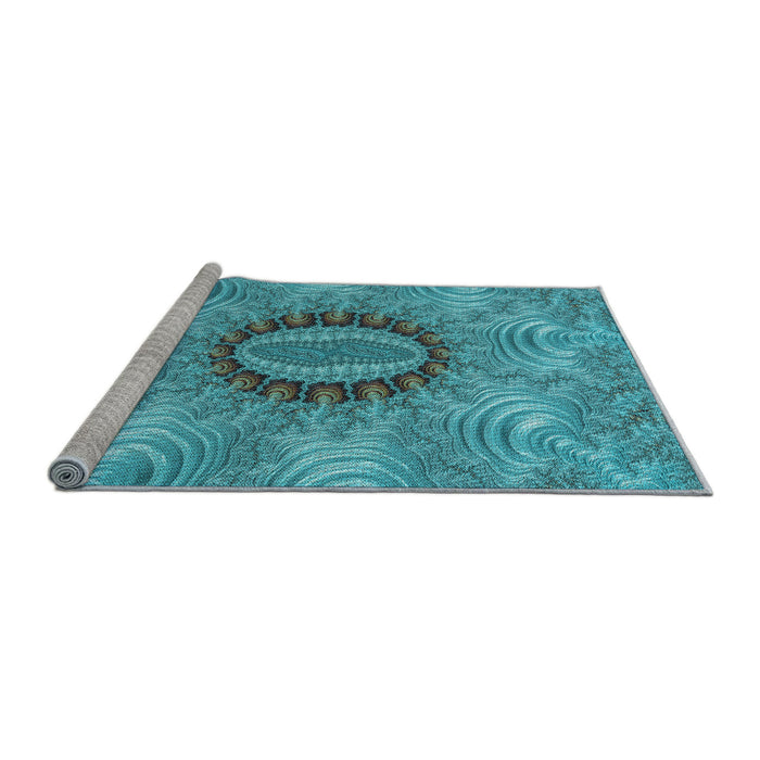 Sideview of Machine Washable Transitional Dark Cyan Green Rug, wshpat1400lblu