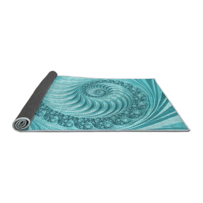 Thickness of Patterned Dark Turquoise Green Rug, pat1401lblu