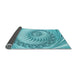 Thickness of Patterned Dark Turquoise Green Rug, pat1401lblu