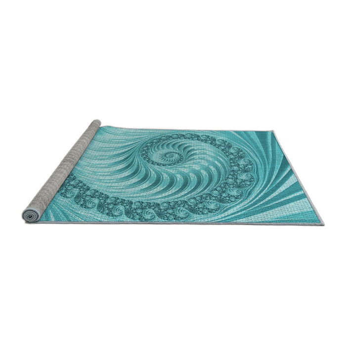 Sideview of Machine Washable Transitional Dark Turquoise Green Rug, wshpat1401lblu