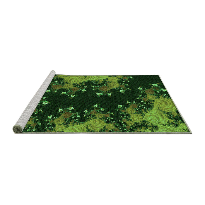 Sideview of Machine Washable Transitional Dark Lime Green Rug, wshpat1402grn