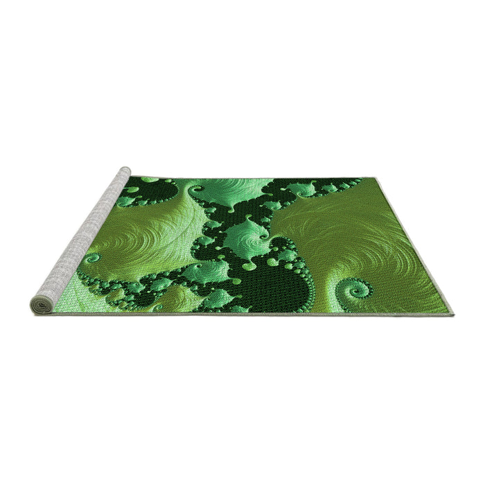 Sideview of Machine Washable Transitional Deep Emerald Green Rug, wshpat1404grn