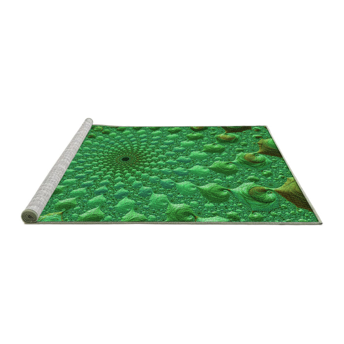 Sideview of Machine Washable Transitional Green Rug, wshpat1405grn