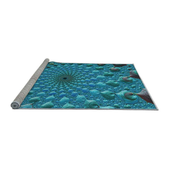 Sideview of Machine Washable Transitional Teal Green Rug, wshpat1405lblu