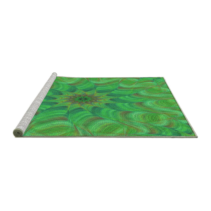 Sideview of Machine Washable Transitional Neon Green Rug, wshpat1406grn
