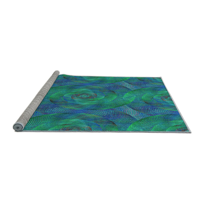 Sideview of Machine Washable Transitional Dark Turquoise Green Rug, wshpat1407lblu
