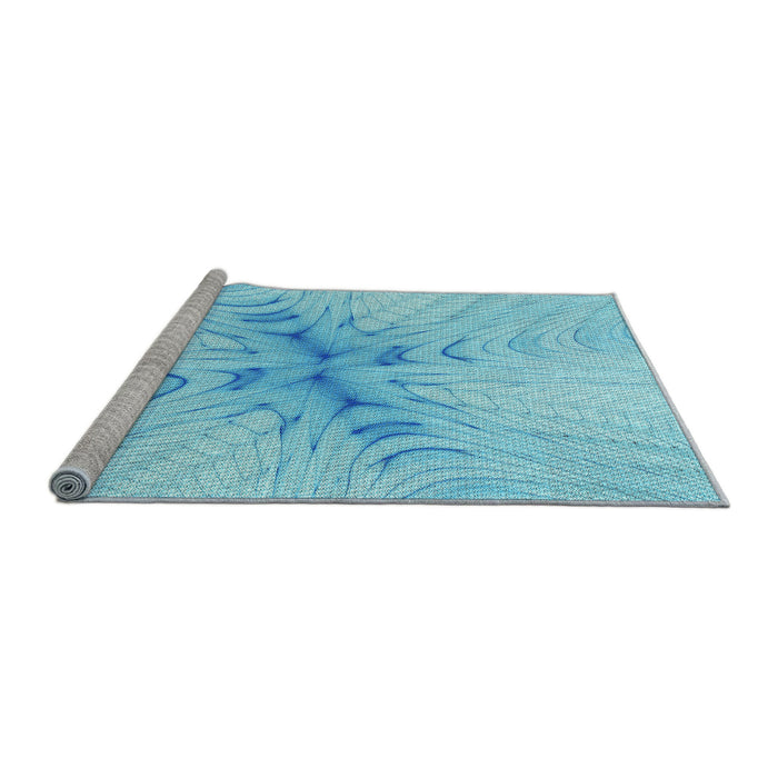 Sideview of Machine Washable Transitional Blue Rug, wshpat1408lblu