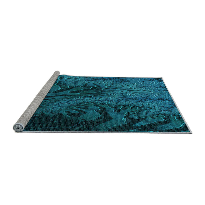 Sideview of Machine Washable Transitional Dark Turquoise Green Rug, wshpat1409lblu