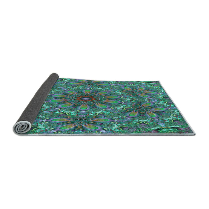 Thickness of Patterned Blue Moss Green Rug, pat1410lblu