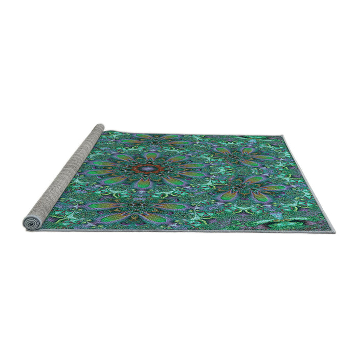 Sideview of Machine Washable Transitional Blue Moss Green Rug, wshpat1410lblu