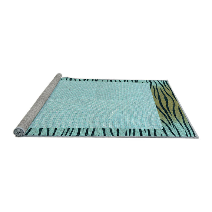 Sideview of Machine Washable Transitional Green Rug, wshpat1415lblu
