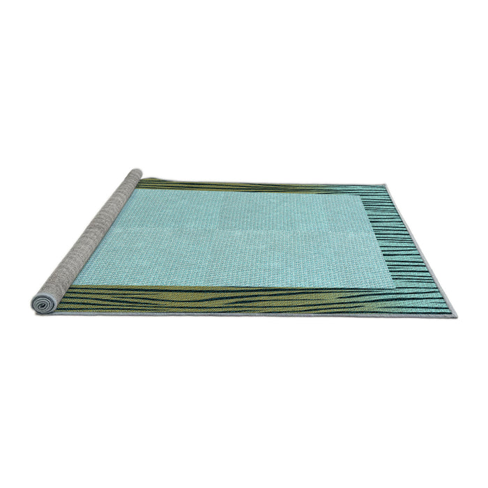 Sideview of Machine Washable Transitional Green Rug, wshpat1416lblu