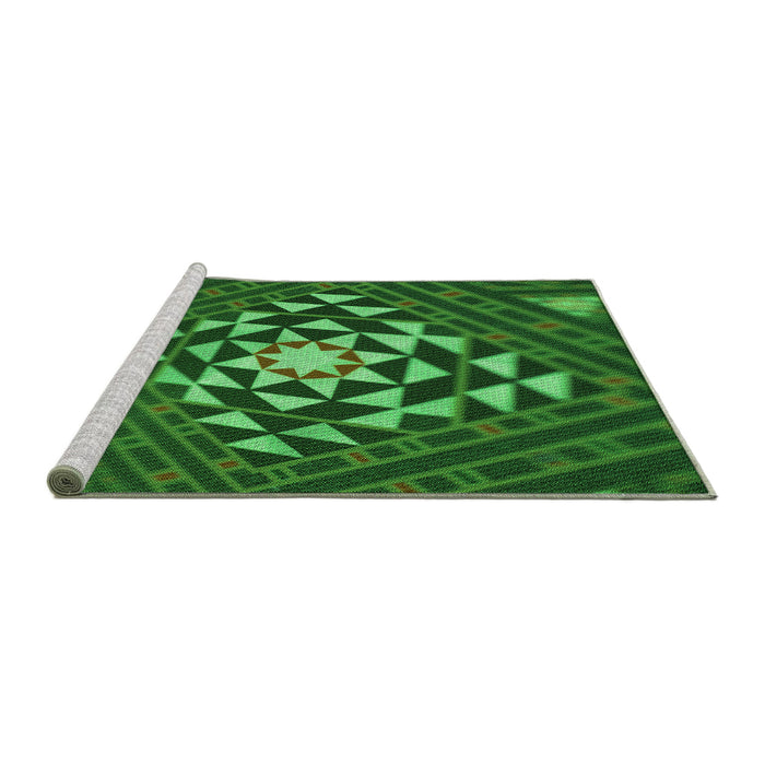 Sideview of Machine Washable Transitional Deep Emerald Green Rug, wshpat1421grn