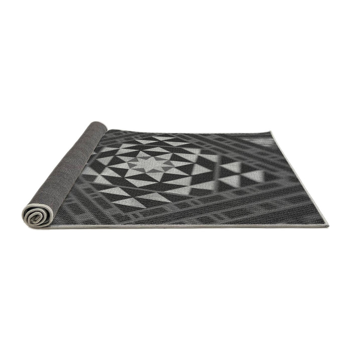 Thickness of Patterned Dark Gray Black Rug, pat1421gry