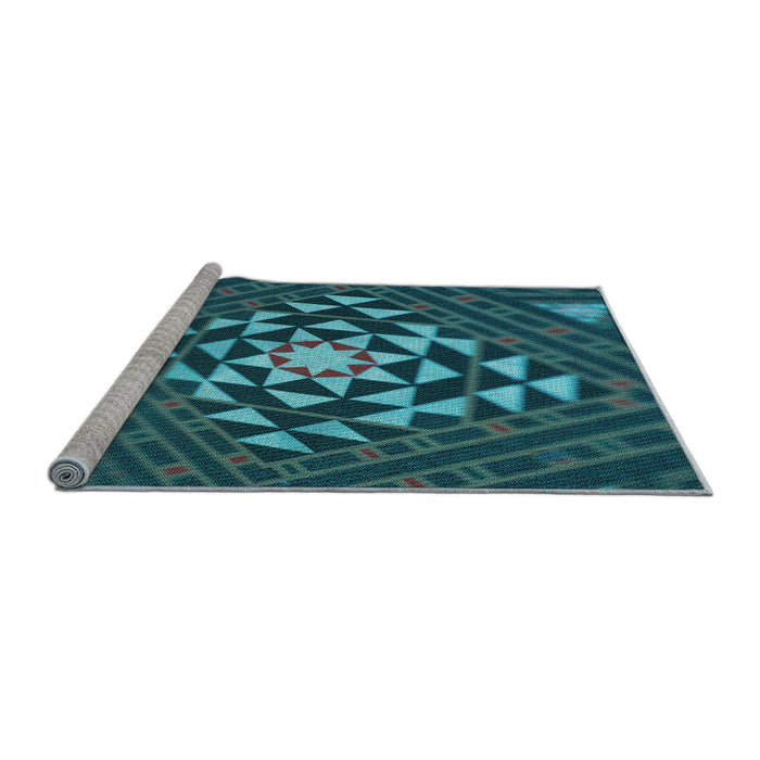 Sideview of Machine Washable Transitional Dark Turquoise Green Rug, wshpat1421lblu