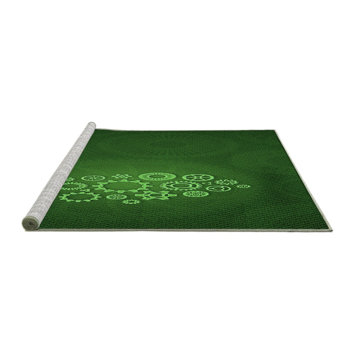Sideview of Machine Washable Transitional Green Rug, wshpat1424grn