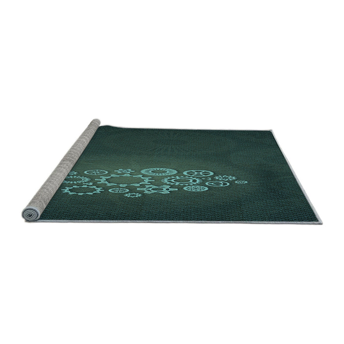 Sideview of Machine Washable Transitional Deep Teal Green Rug, wshpat1424lblu