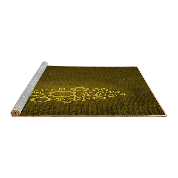 Sideview of Machine Washable Transitional Dark Yellow Green Rug, wshpat1424yw