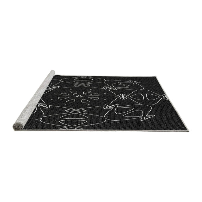 Sideview of Machine Washable Transitional Black Rug, wshpat1426gry