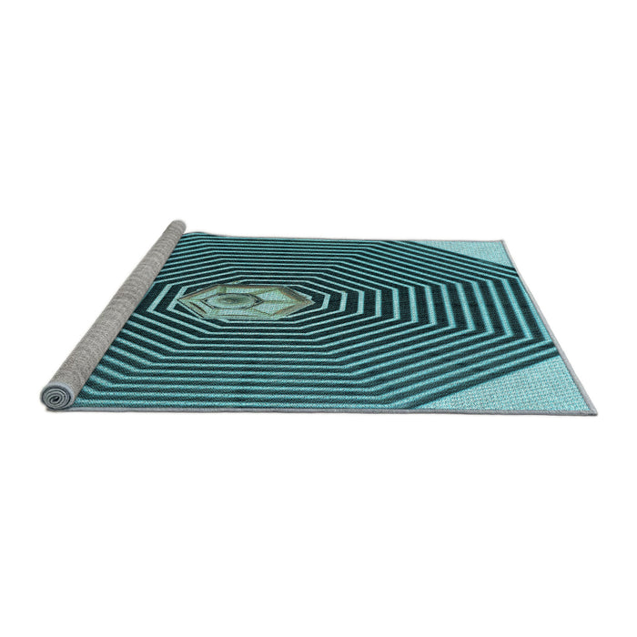 Sideview of Machine Washable Transitional Diamond Blue Rug, wshpat1427lblu