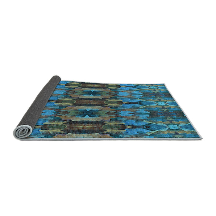 Thickness of Patterned Dark Blue Grey Blue Rug, pat1428lblu