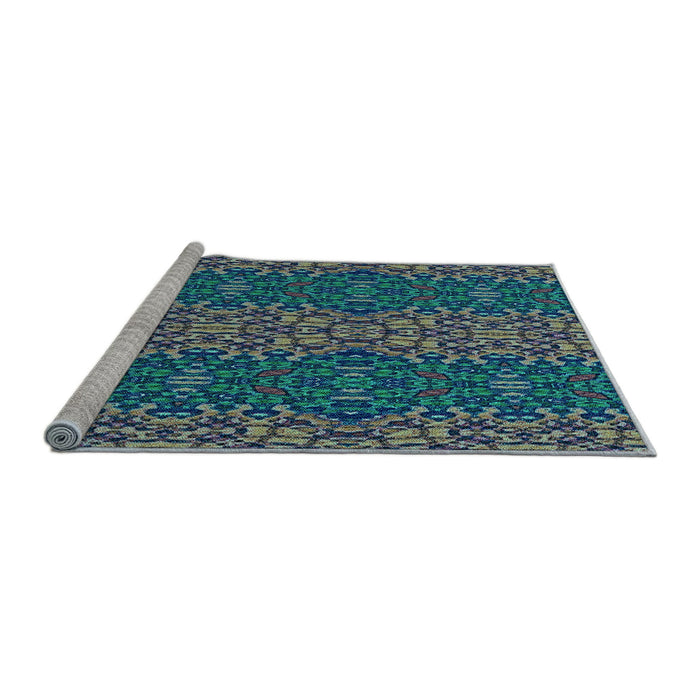 Sideview of Machine Washable Transitional Seafoam Green Rug, wshpat1429lblu