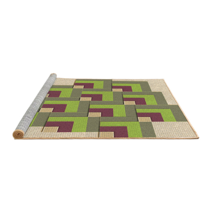 Sideview of Machine Washable Transitional Green Rug, wshpat1434brn