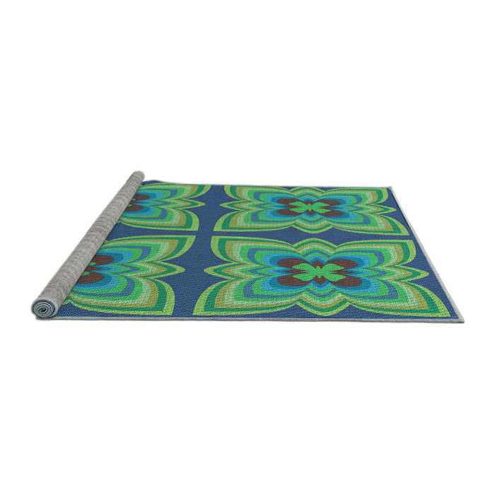 Sideview of Machine Washable Transitional Steel Blue Rug, wshpat1437lblu