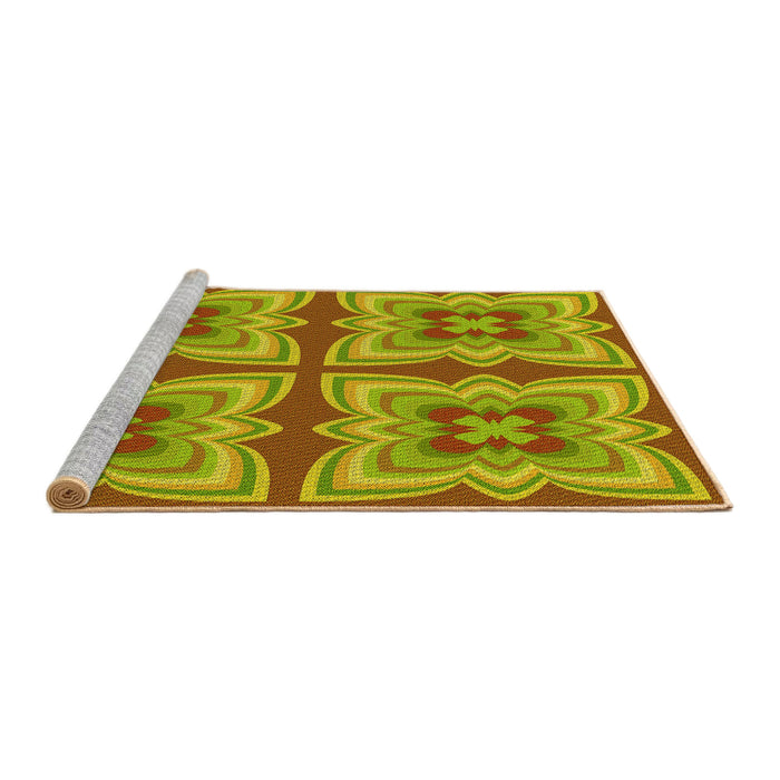 Sideview of Machine Washable Transitional Green Rug, wshpat1437yw