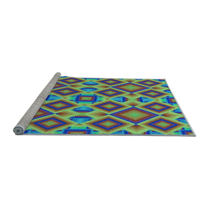Sideview of Machine Washable Transitional Green Rug, wshpat1451lblu