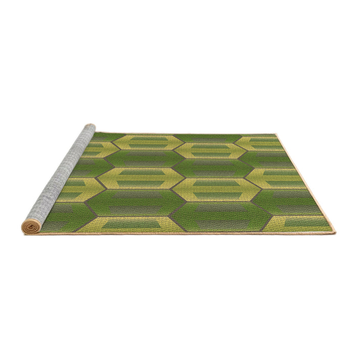 Sideview of Machine Washable Transitional Fern Green Rug, wshpat1453brn