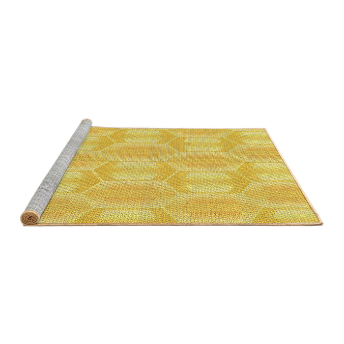 Sideview of Machine Washable Transitional Yellow Rug, wshpat1454yw