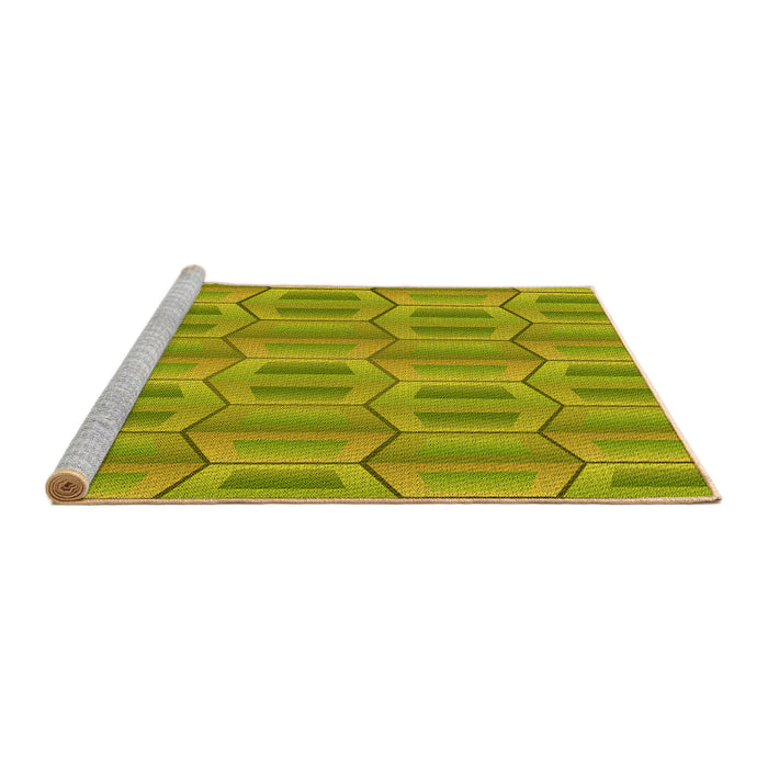 Sideview of Machine Washable Transitional Dark Yellow Green Rug, wshpat1455yw