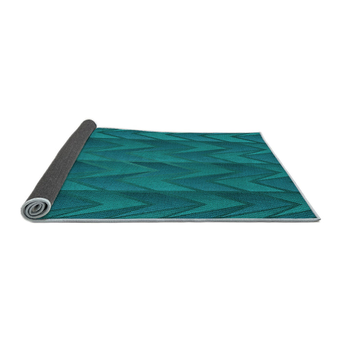 Thickness of Patterned Dark Turquoise Green Rug, pat1458lblu