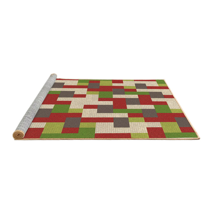 Sideview of Machine Washable Transitional Ginger Brown Green Rug, wshpat1464brn