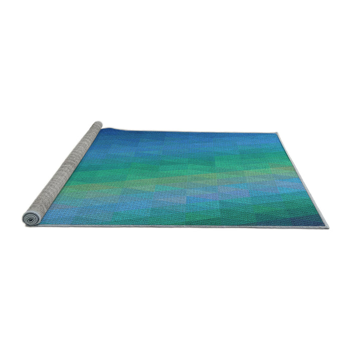 Sideview of Machine Washable Transitional Blue Rug, wshpat147lblu