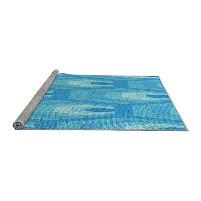Sideview of Machine Washable Transitional Bright Turquoise Blue Rug, wshpat1474lblu