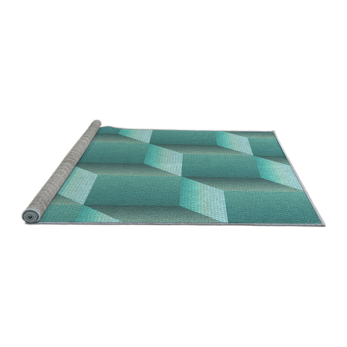Sideview of Machine Washable Transitional Deep-Sea Green Rug, wshpat1480lblu