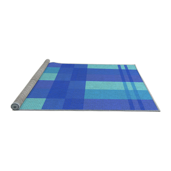 Sideview of Machine Washable Transitional Bright Turquoise Blue Rug, wshpat1481lblu