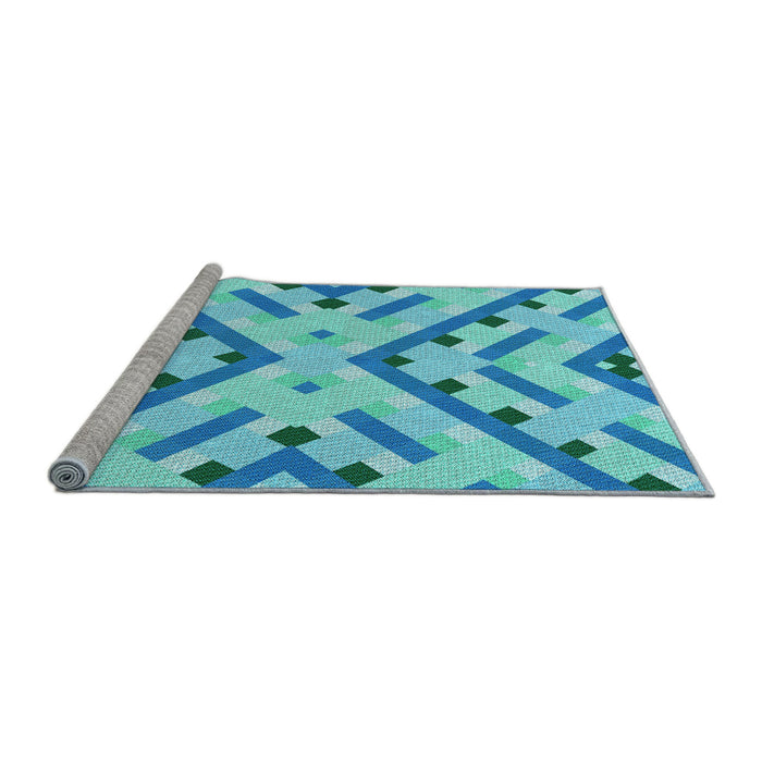 Sideview of Machine Washable Transitional Dark Turquoise Green Rug, wshpat1483lblu