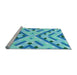 Sideview of Machine Washable Transitional Dark Turquoise Green Rug, wshpat1483lblu