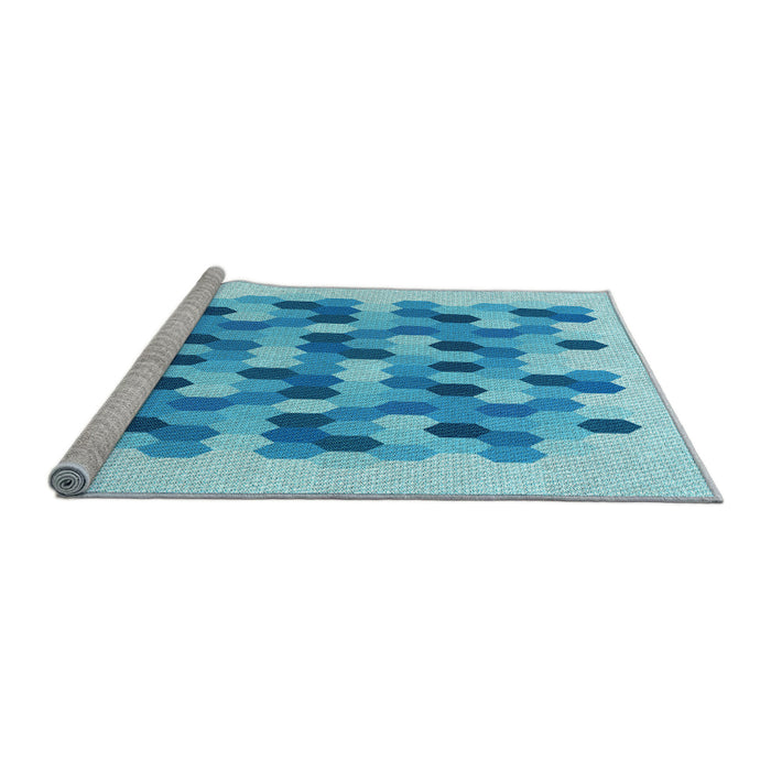 Sideview of Machine Washable Transitional Deep Sky Blue Rug, wshpat1488lblu