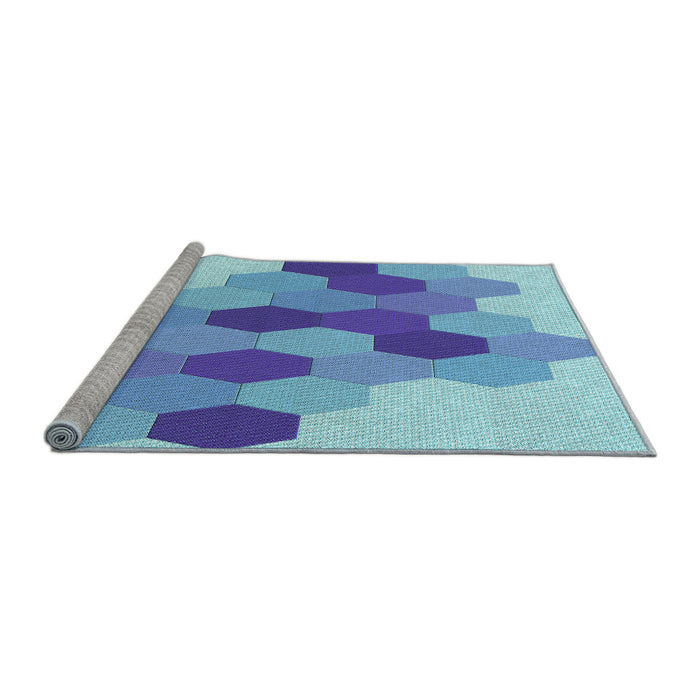 Sideview of Machine Washable Transitional Blue Rug, wshpat1492lblu