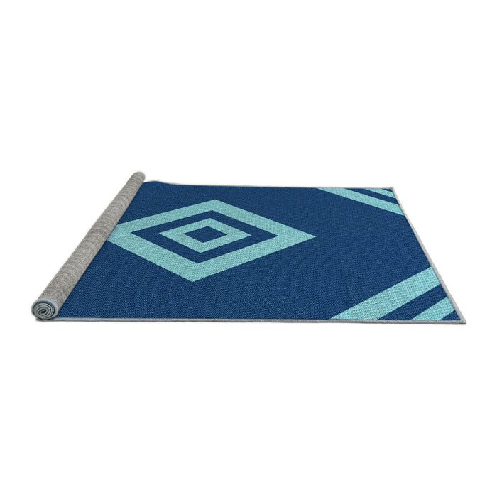 Sideview of Machine Washable Transitional Blueberry Blue Rug, wshpat1495lblu