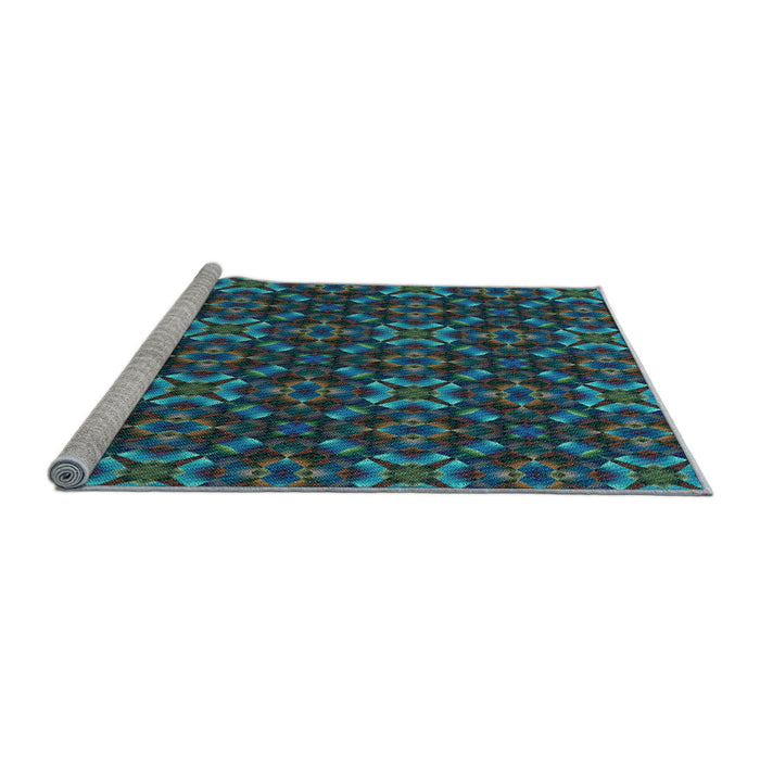 Sideview of Machine Washable Transitional Light Sea Green Rug, wshpat1498lblu